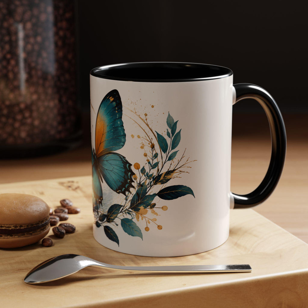 Teal Orange Butterfly Accent Mug | Ceramic Coffee Cup (11/15oz)