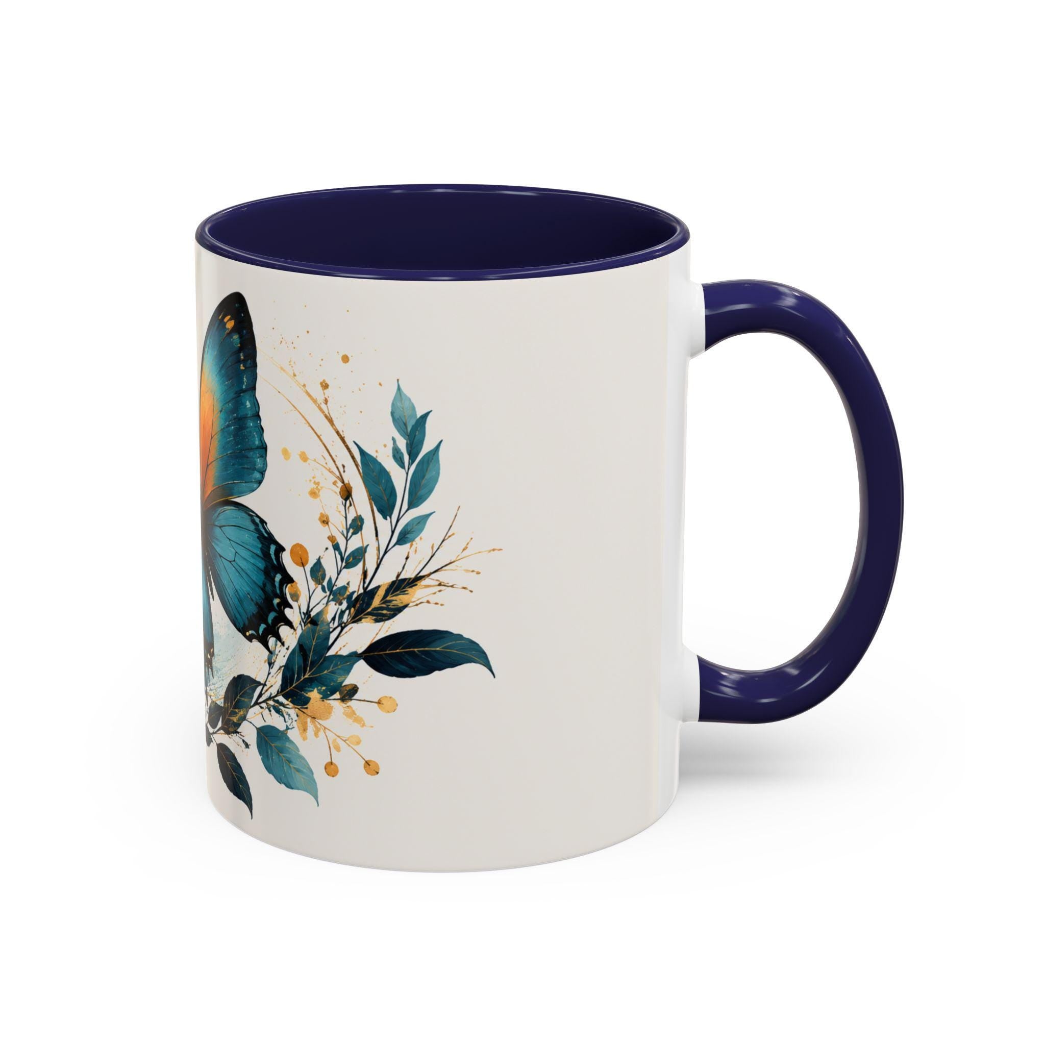 Teal Orange Butterfly Accent Mug | Ceramic Coffee Cup (11/15oz)