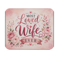 Most Loved Wife Ever Mouse Pad | Floral Pink Heart Desk Mat