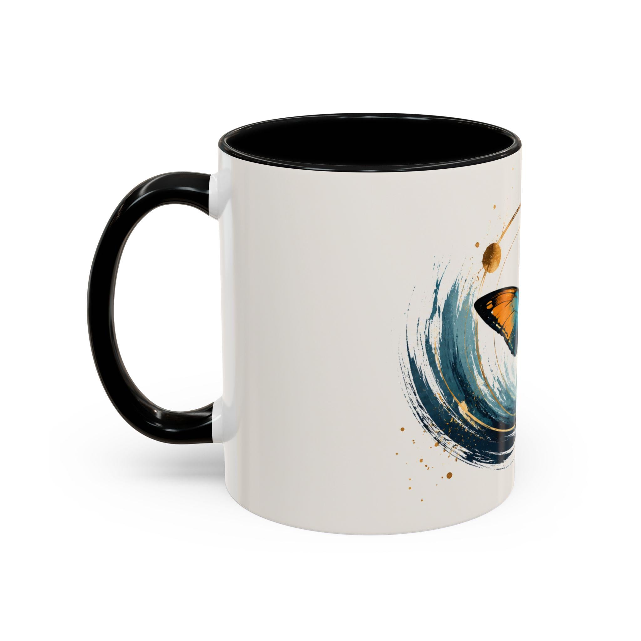 Teal Orange Butterfly Accent Mug | Ceramic Coffee Cup (11/15oz)