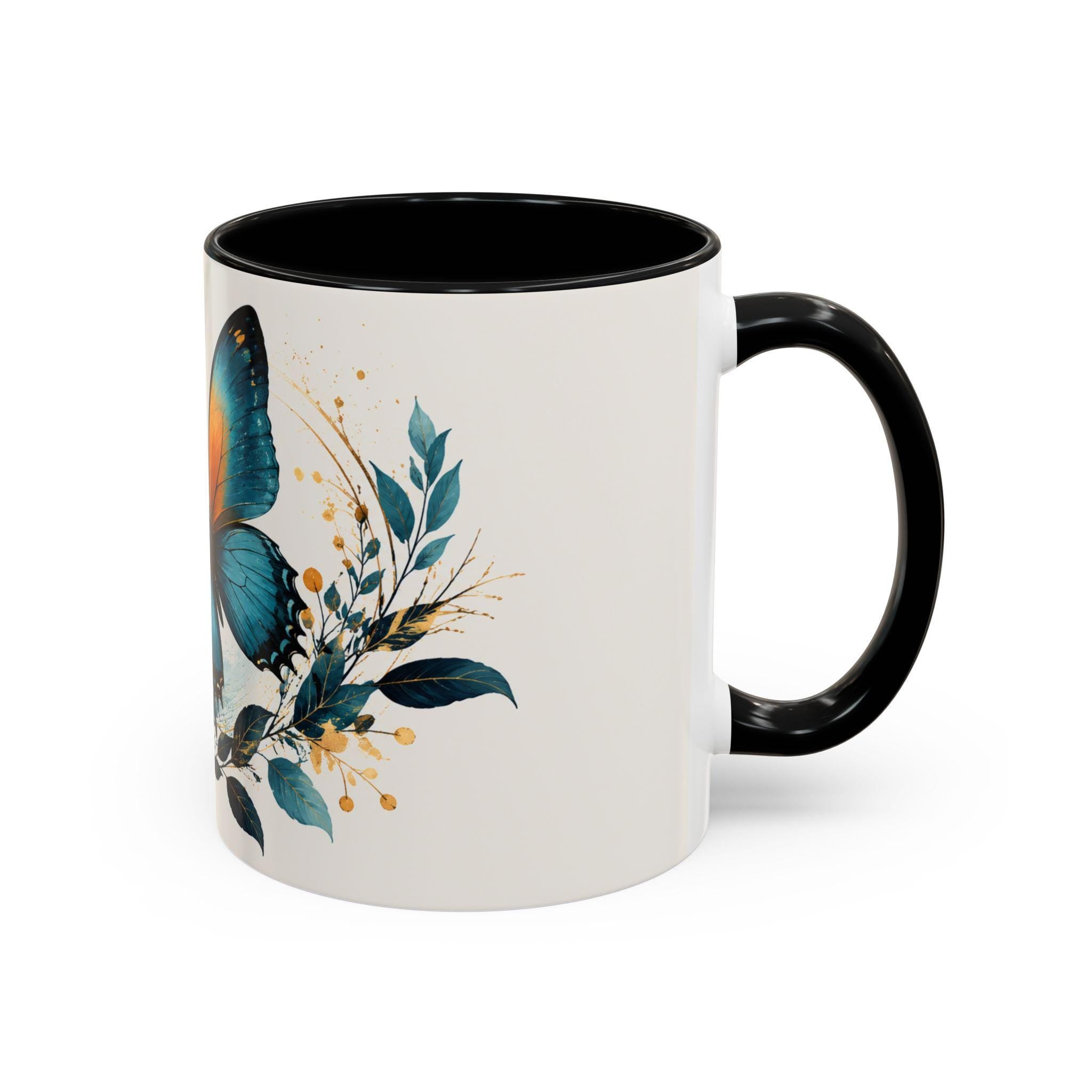 Teal Orange Butterfly Accent Mug | Ceramic Coffee Cup (11/15oz)