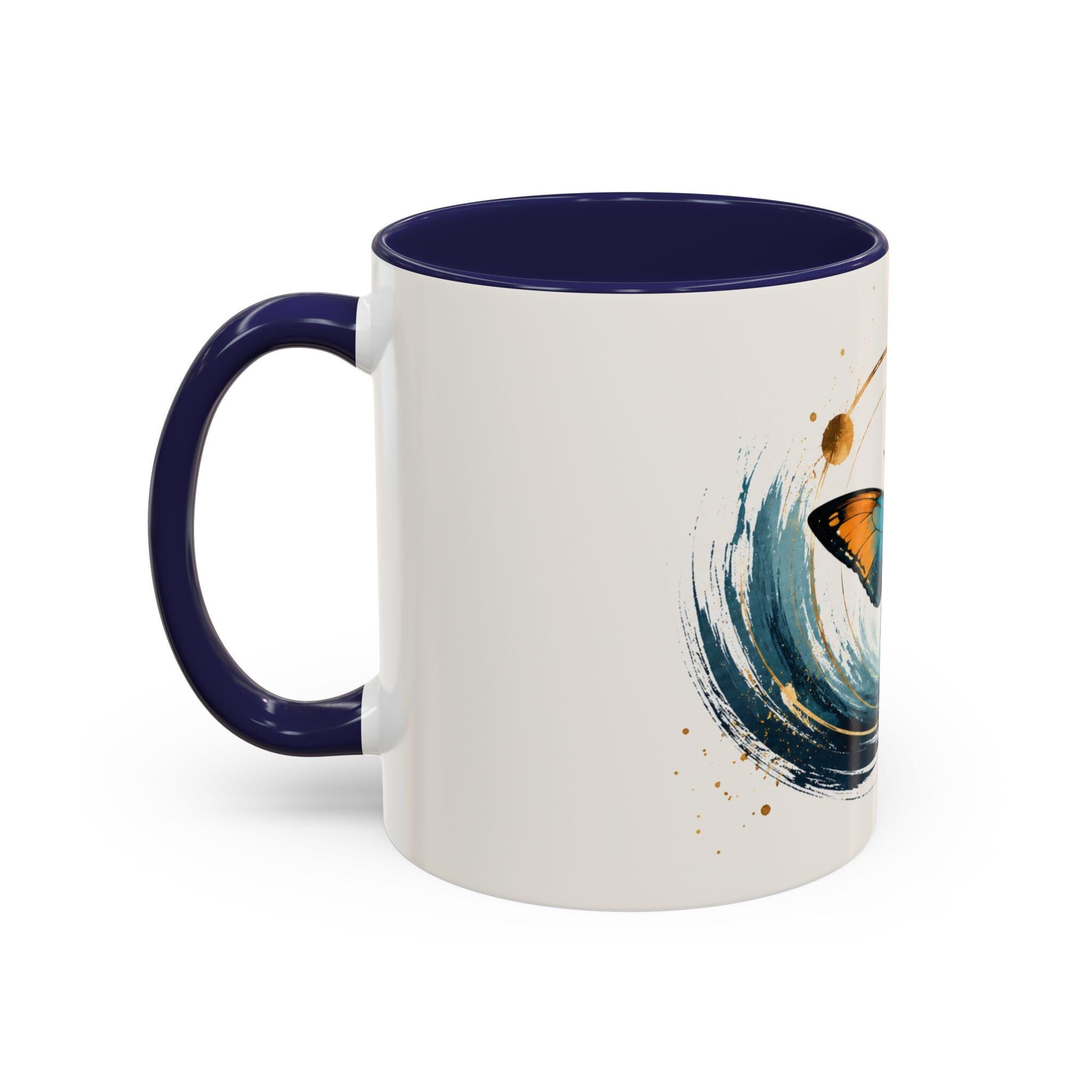 Teal Orange Butterfly Accent Mug | Ceramic Coffee Cup (11/15oz)